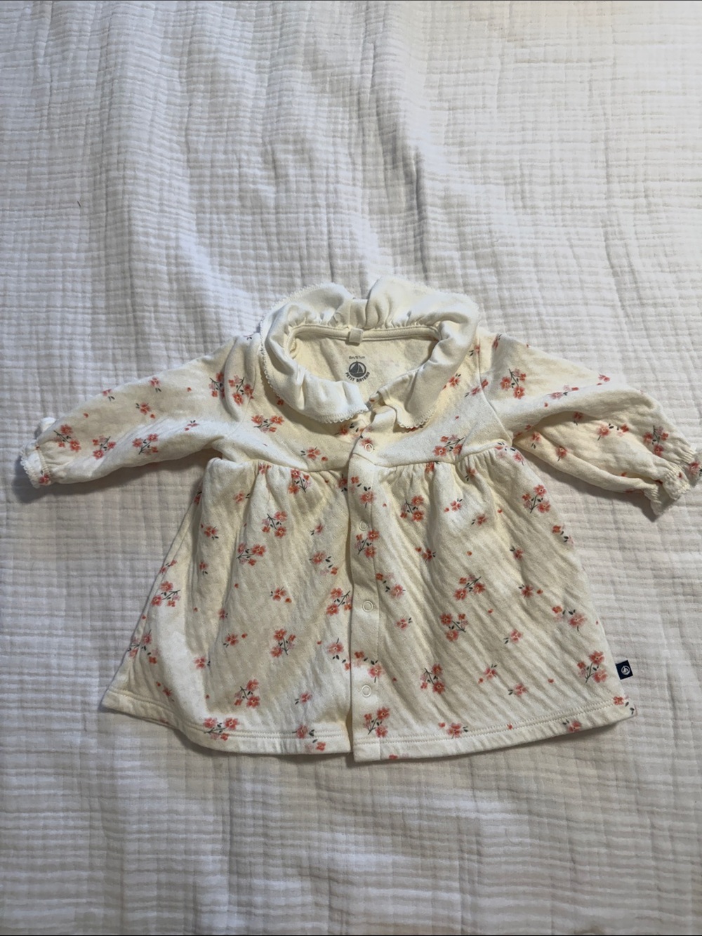 Petit Bateau Cream Top with Pink Floral Print